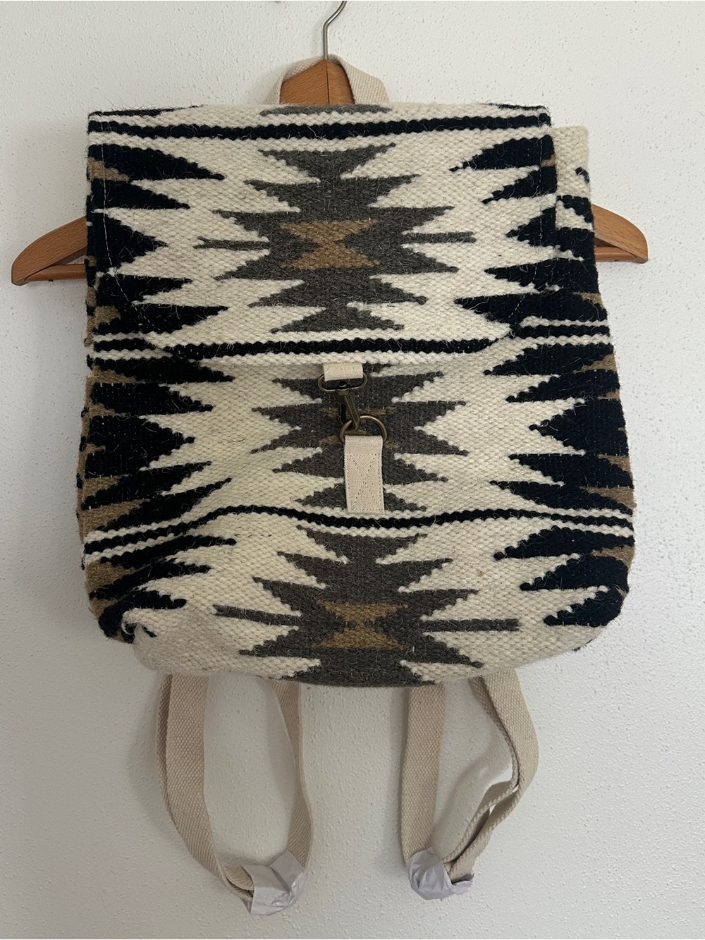 Panache Aztec Woven Backpack in Cream, Black & Brown